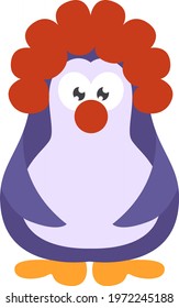 Clown penguin, icon illustration, vector on white background