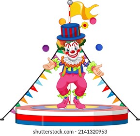 Clown perform on stage on white background illustration