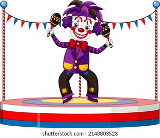 Clown perform on stage on white background illustration