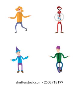 Clown performance icons set cartoon vector. Circus clown. Profession