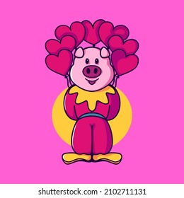 Clown Pig Valentine Character Object Illustration for your business or merchandise