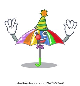 Clown playing rain with umbrella rainbow cartoon