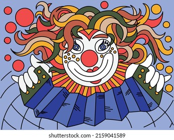 The clown plays the harmonica. Vector illustration
