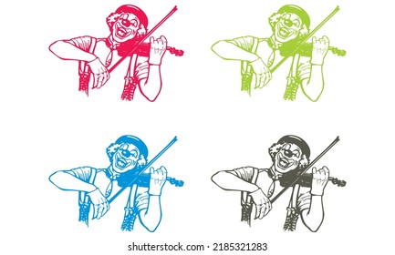 The Clown Plays The Violin Vector illustration
