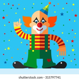 Clown  pointing direction. Flat vector illustration