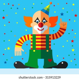 Clown  pointing direction. Flat vector illustration