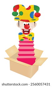 Clown pop up from box. vector