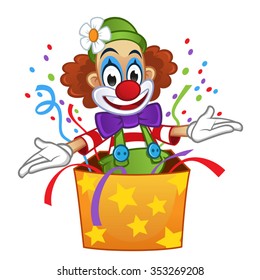 Clown pops out of box with confetti