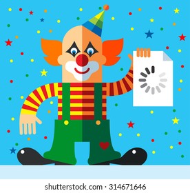 Clown  with preloader icon. Flat vector illustration