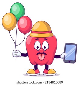 Clown red bell pepper cartoon mascot character vector illustration design