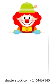 Clown With Red Hair Holding White Blank Label