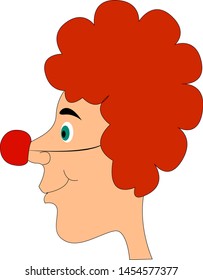 Clown with red hair, illustration, vector on white background.
