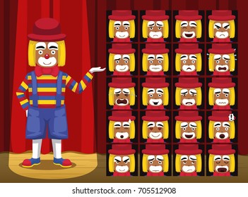 Clown Red Hat Costume Cartoon Emotion faces Vector Illustration