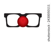 Clown red nose and square reading glasses.