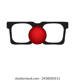 Clown red nose and square reading glasses.