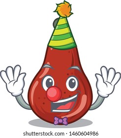 Clown red pears put into cartoon fridge