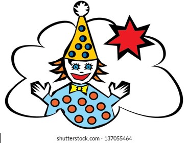 Clown and red star  in a cloud shaped frame