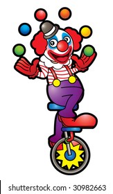 clown riding bicycle and play balls