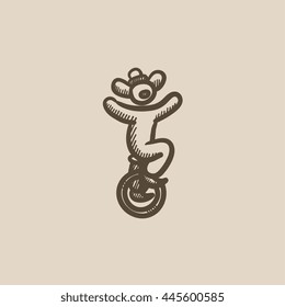 Clown riding on one wheel bicycle vector sketch icon isolated on background. Hand drawn Clown riding on bicycle icon. Clown riding on one wheel bicycle sketch icon for infographic, website or app.