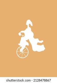 Clown riding on unicycle. Clown silhouette vector.
