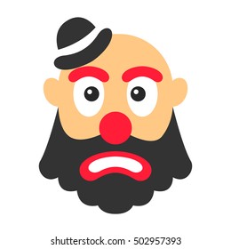 Clown sad vector cartoon with big beard and small hat.