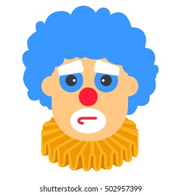 Clown sad vector cartoon with blue hair and yellow collar.