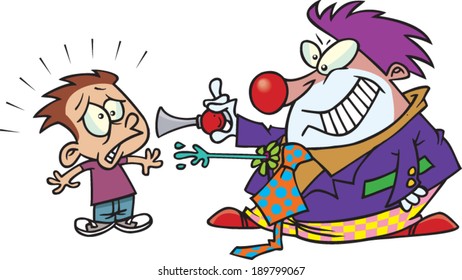 clown scaring a cartoon boy 