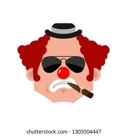 Clown Serious emotion face avatar. funnyman with cigar emoji. harlequin icon. Vector illustration
