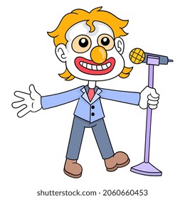 clown singer perform on the stage, vector illustration art. doodle icon image kawaii.
