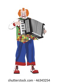 clown singing and playing accordion