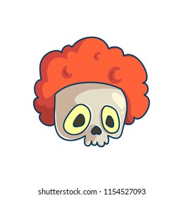 Clown skull cartoon vector character. Day of the death cute illustration. Orange hair funny icon.