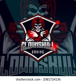 Clown Skull E-sport logo design template vector illustration