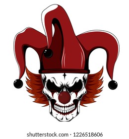 Clown skull in jester hat.