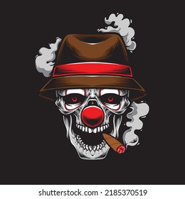 Clown Skull Wearing Mafia Hat Vector