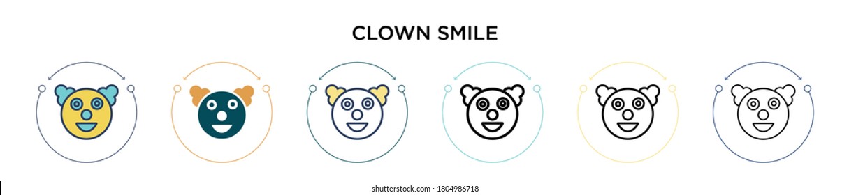 Clown smile icon in filled, thin line, outline and stroke style. Vector illustration of two colored and black clown smile vector icons designs can be used for mobile, ui, web