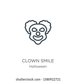 Clown smile icon. Thin linear clown smile outline icon isolated on white background from halloween collection. Line vector sign, symbol for web and mobile