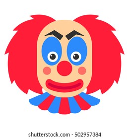 Clown smile vector cartoon with red hair and blue makeup.