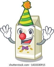 Clown soy milk poured in cartoon glass