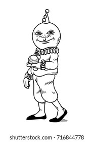 Clown with spherical head, like a moon. Vector illustration. Nice for coloring books or tattoos