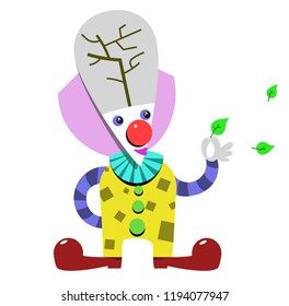 Clown spilling leaves.  Vector illustration.