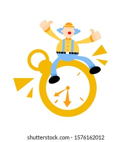 clown stress out for clock time deadline schedule cartoon doodle vector illustration flat design style