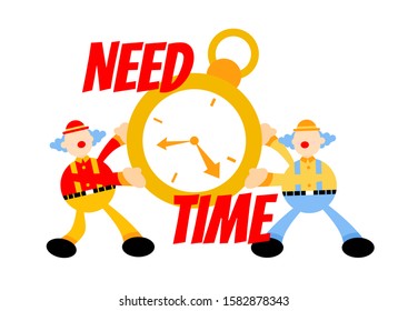 clown stress out for clock time deadline schedule cartoon doodle vector illustration flat design style
