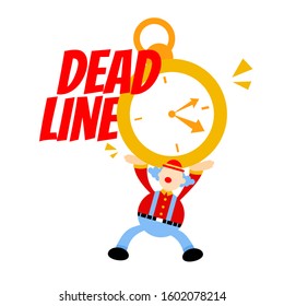 clown stress out for clock time deadline schedule cartoon doodle vector illustration flat design style