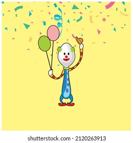 clown style cute spoon character cartoon vector illustration on yellow background and confetti is perfect for mascot