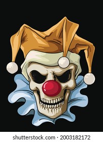clown style skull, art. illustration, scary style, horror, vector