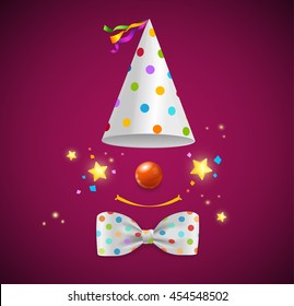 Clown Symbol Background for Card and Poster. Ready for Your Holiday. Vector illustration