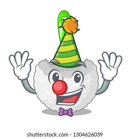 Clown toilet brush beside the mascot bathtub