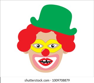 Clown with toothless mouth and red hair. Vector