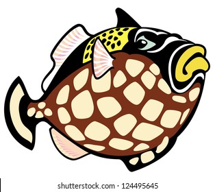 clown trigger fish,cartoon picture isolated on white background,vector illustration