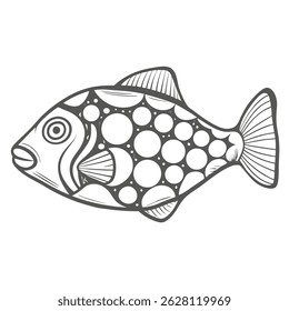 Clown Triggerfish Line Art Illustration